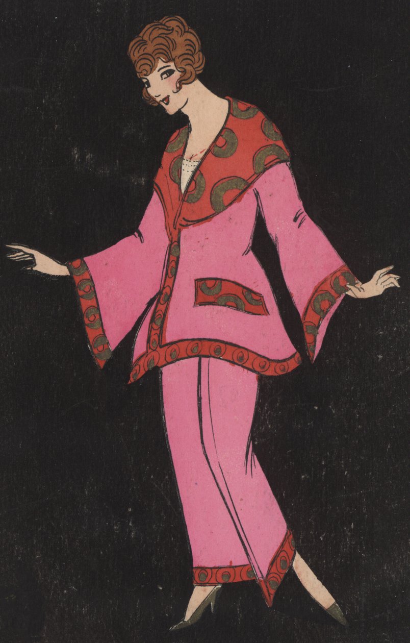 Ragazza in tailleur pantalone (litografia a colori) da European School