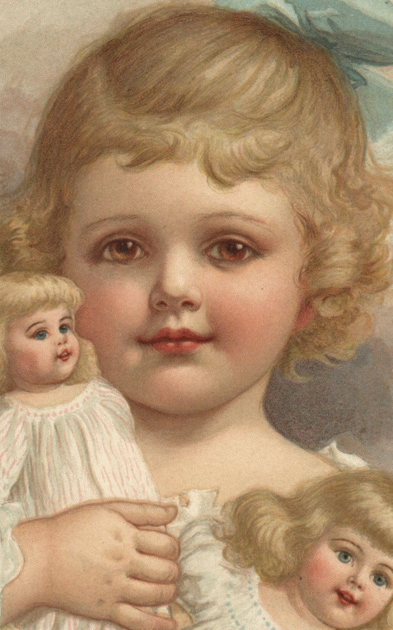 Ragazza con bambole (litografia a colori) da European School
