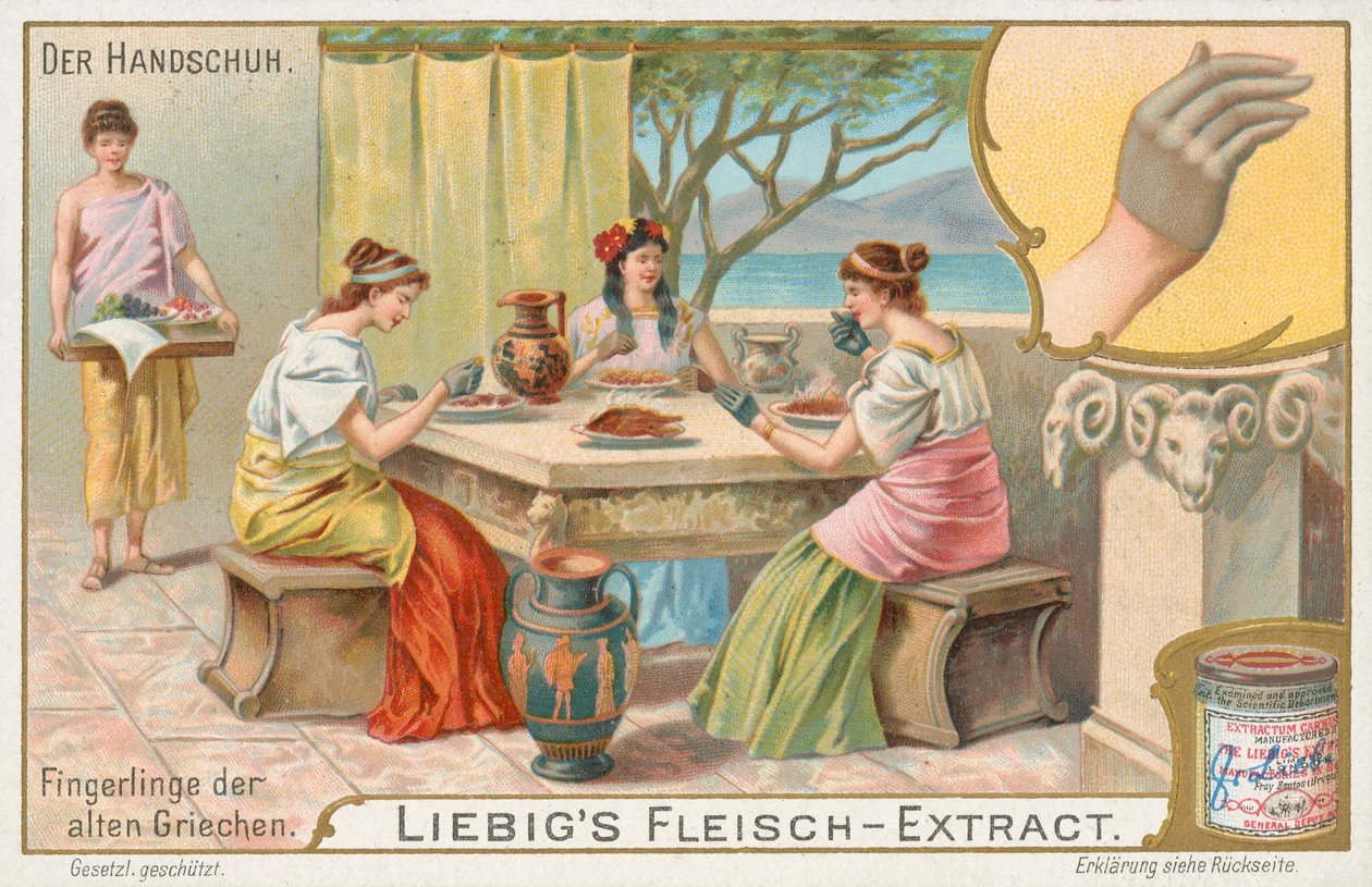 Guanti, carta Liebig, inizio XX secolo (cromo) da European School