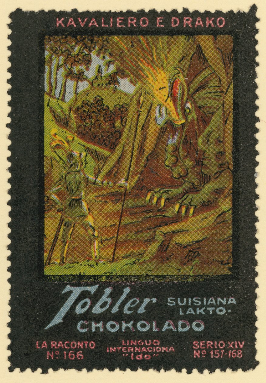 Cavaliere e drago (litografia a colori) da European School
