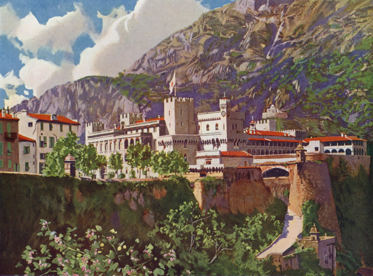 Monaco, Palazzo dei Principi (litografia a colori) da European School