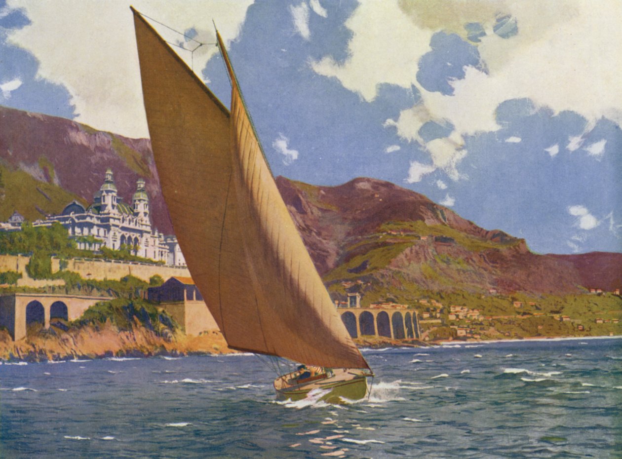 Monte-Carlo, la regata degli yacht (litografia a colori) da European School