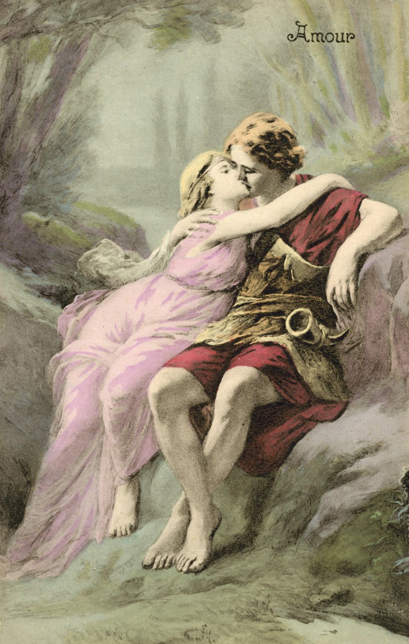 Giovane romano e ragazza (litografia a colori) da European School