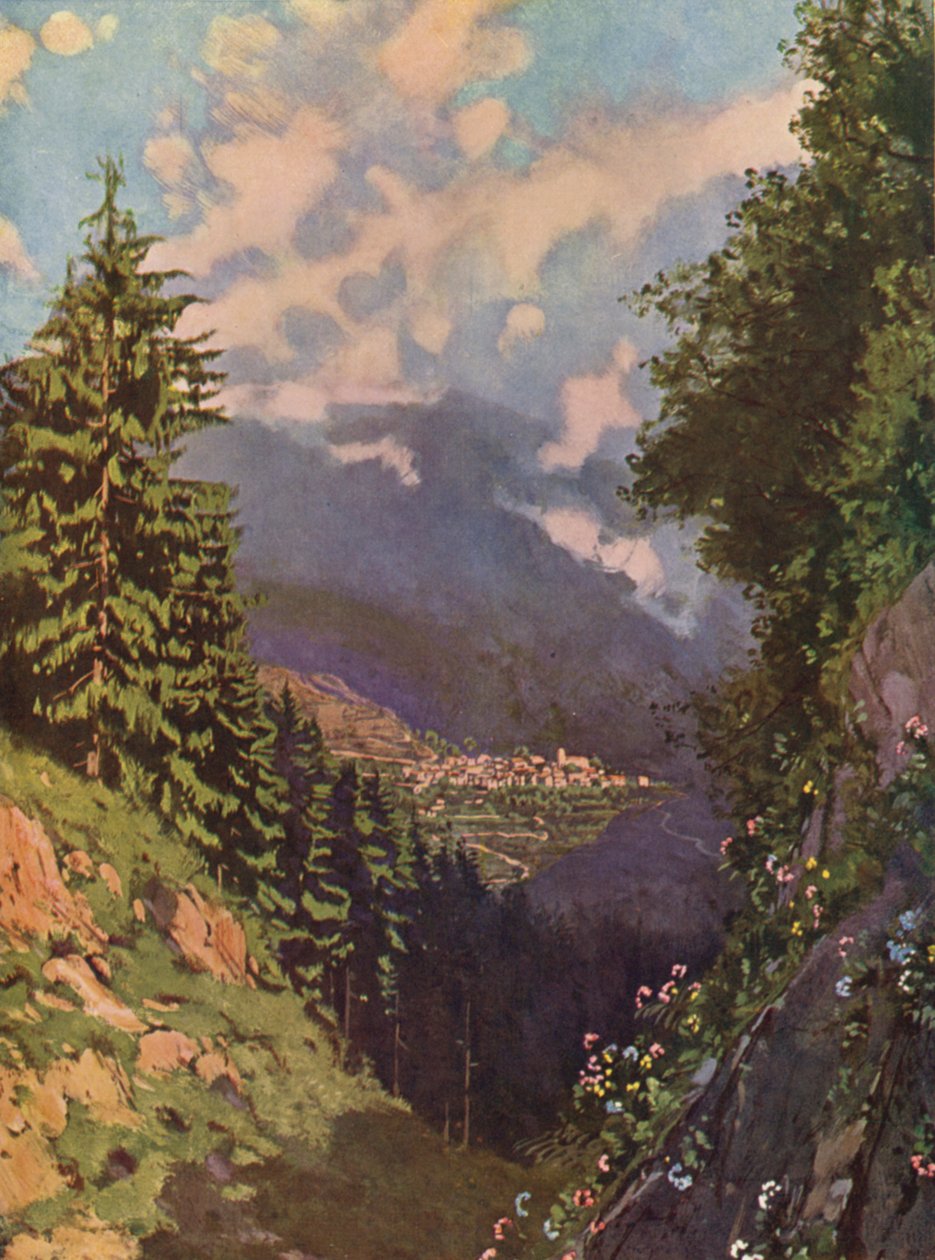 Saint-Martin-Vesubie, veduta generale (litografia a colori) da European School