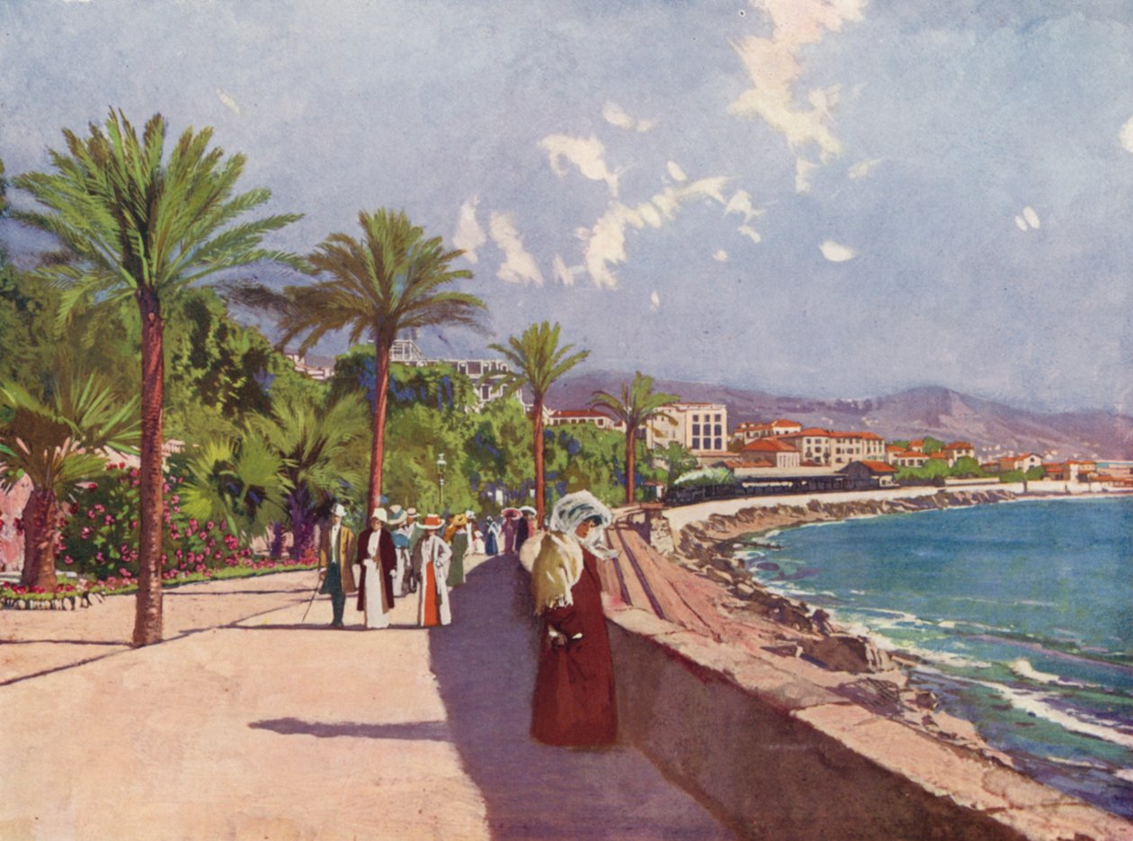 San-Remo, La Promenade (litografia a colori) da European School