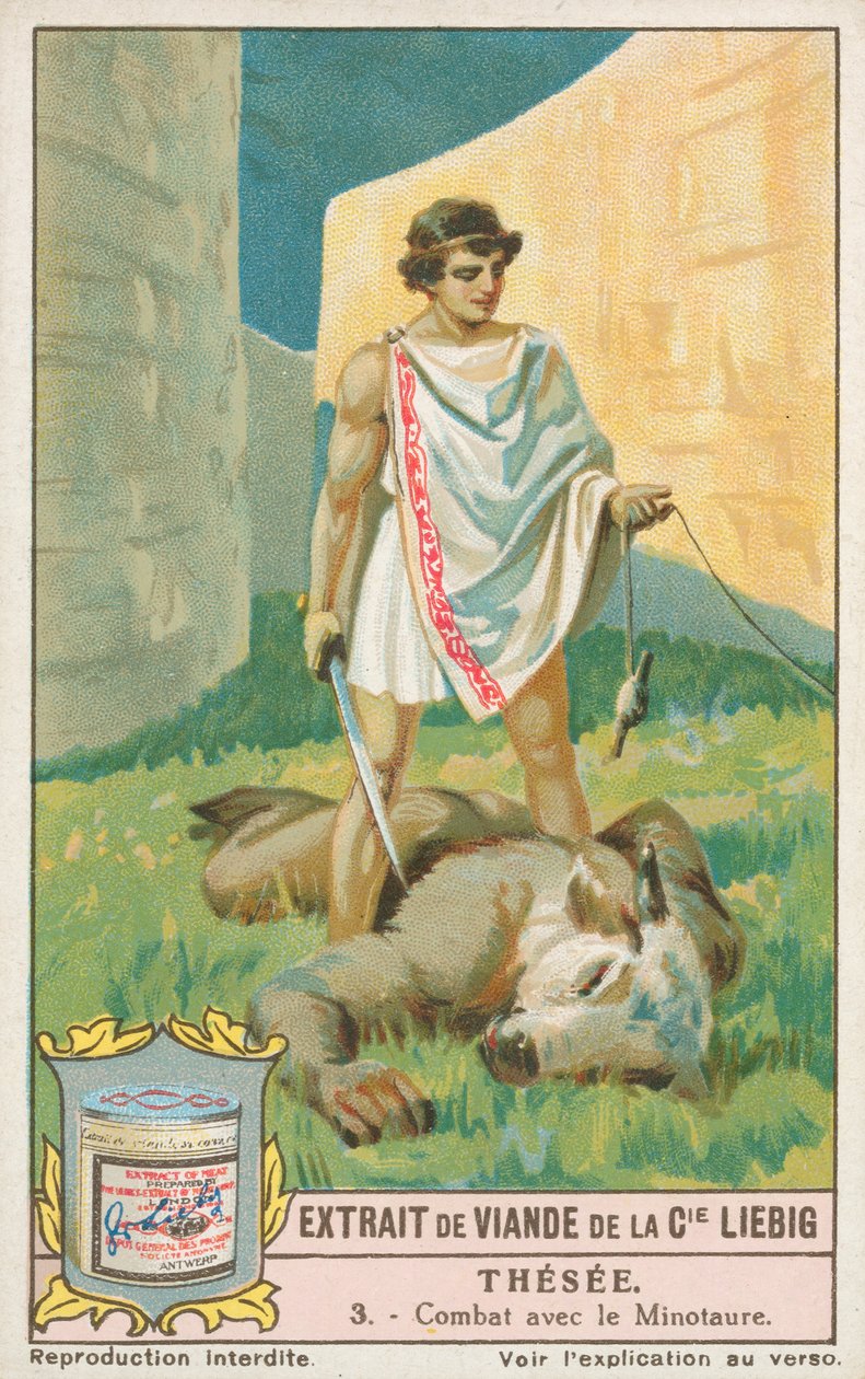 Teseo, carta Liebig, inizio XX secolo (cromo) da European School