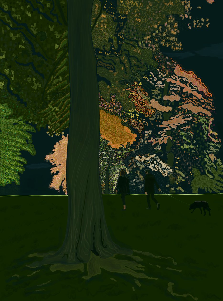 Cane a spasso di notte (arte digitale) da Evan Sklar