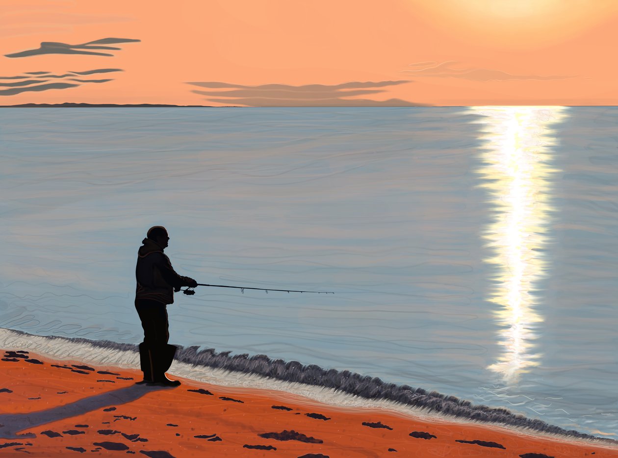 Uomo che pesca, Brooklyn (arte digitale) da Evan Sklar