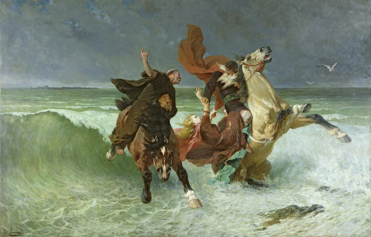 La fuga di Gradlon Mawr (330-434 d.C.) c.1884 da Evariste Vital Luminais