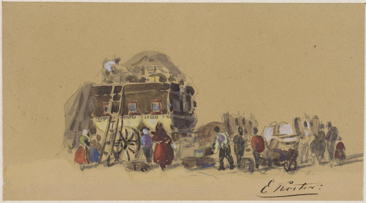 Caricamento di una carrozza da viaggio da Everhardus Koster