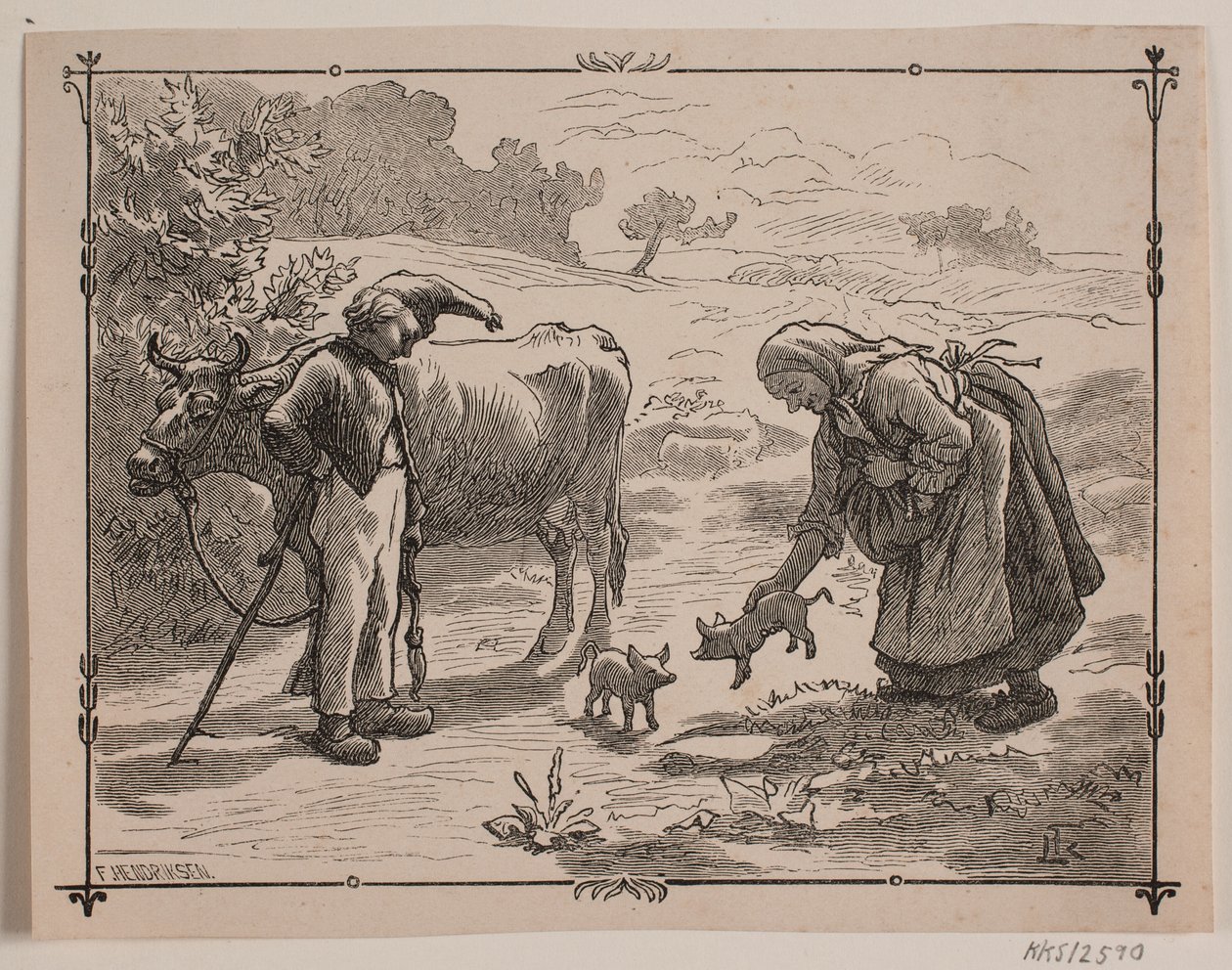 Illustrazione alla fiaba popolare "I tre piccoli porcellini" da F. Hendriksen