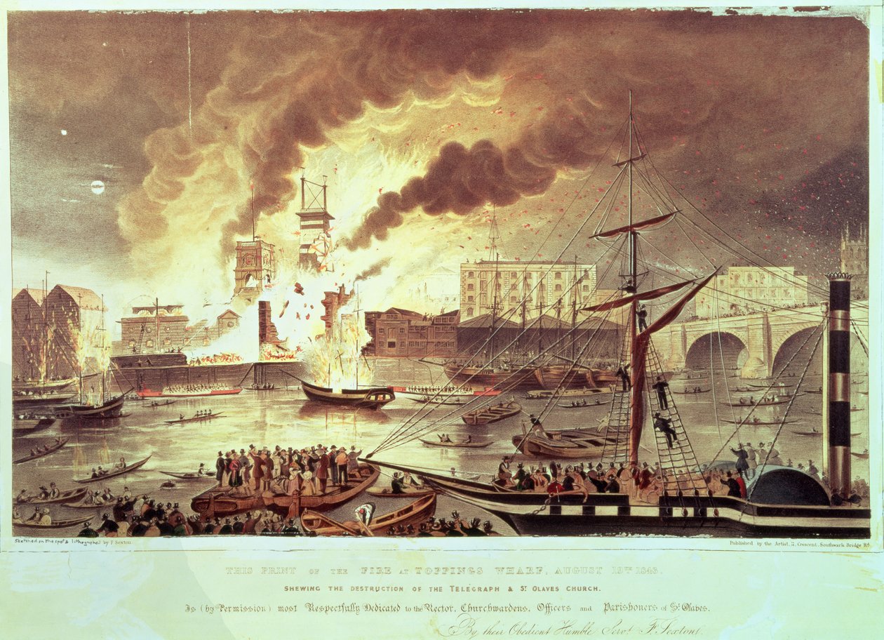 Incendio di Toppings Wharf, 1843 da F. Sexton