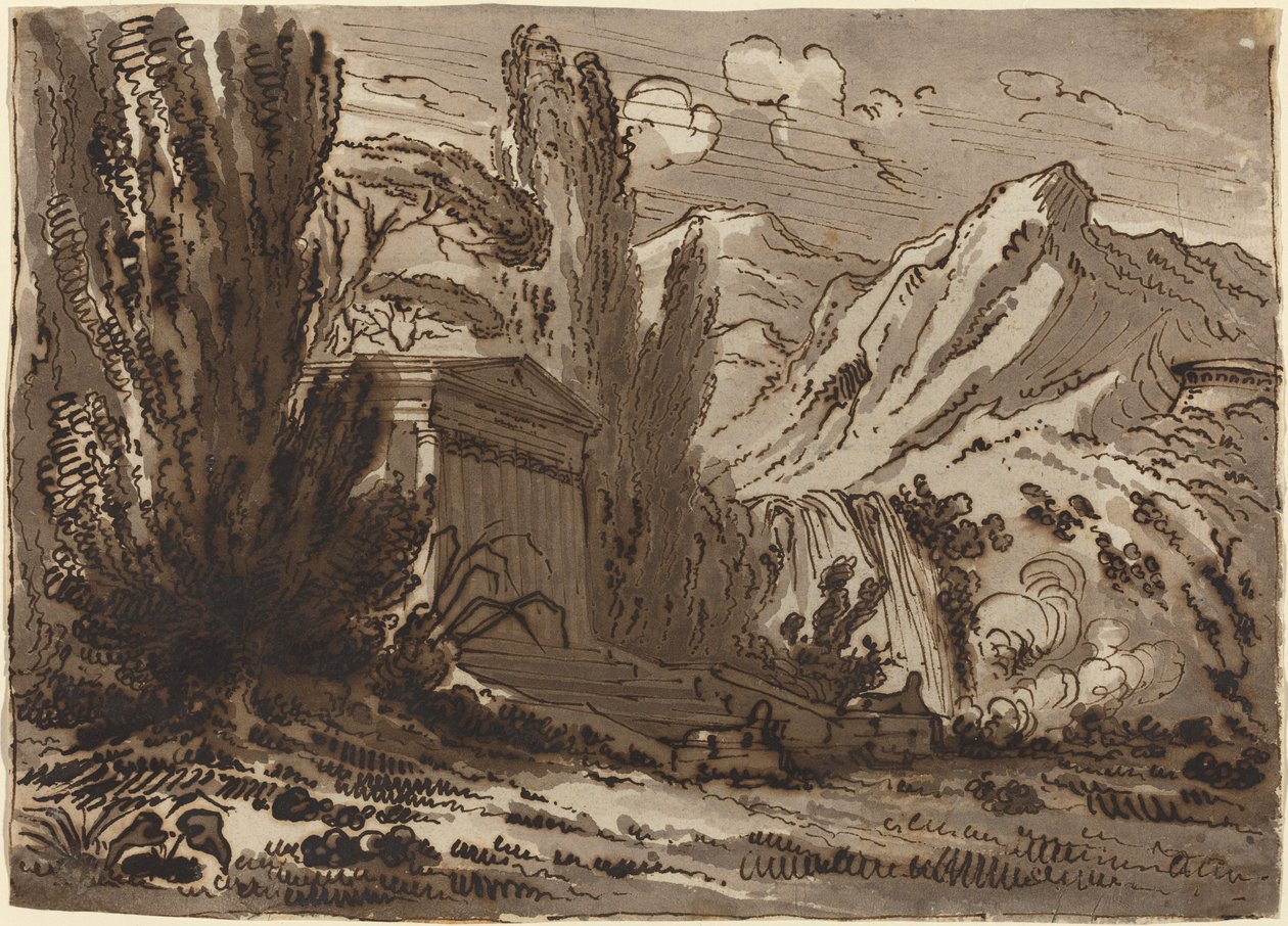 Paesaggio montuoso con tempio classico da Felice Giani