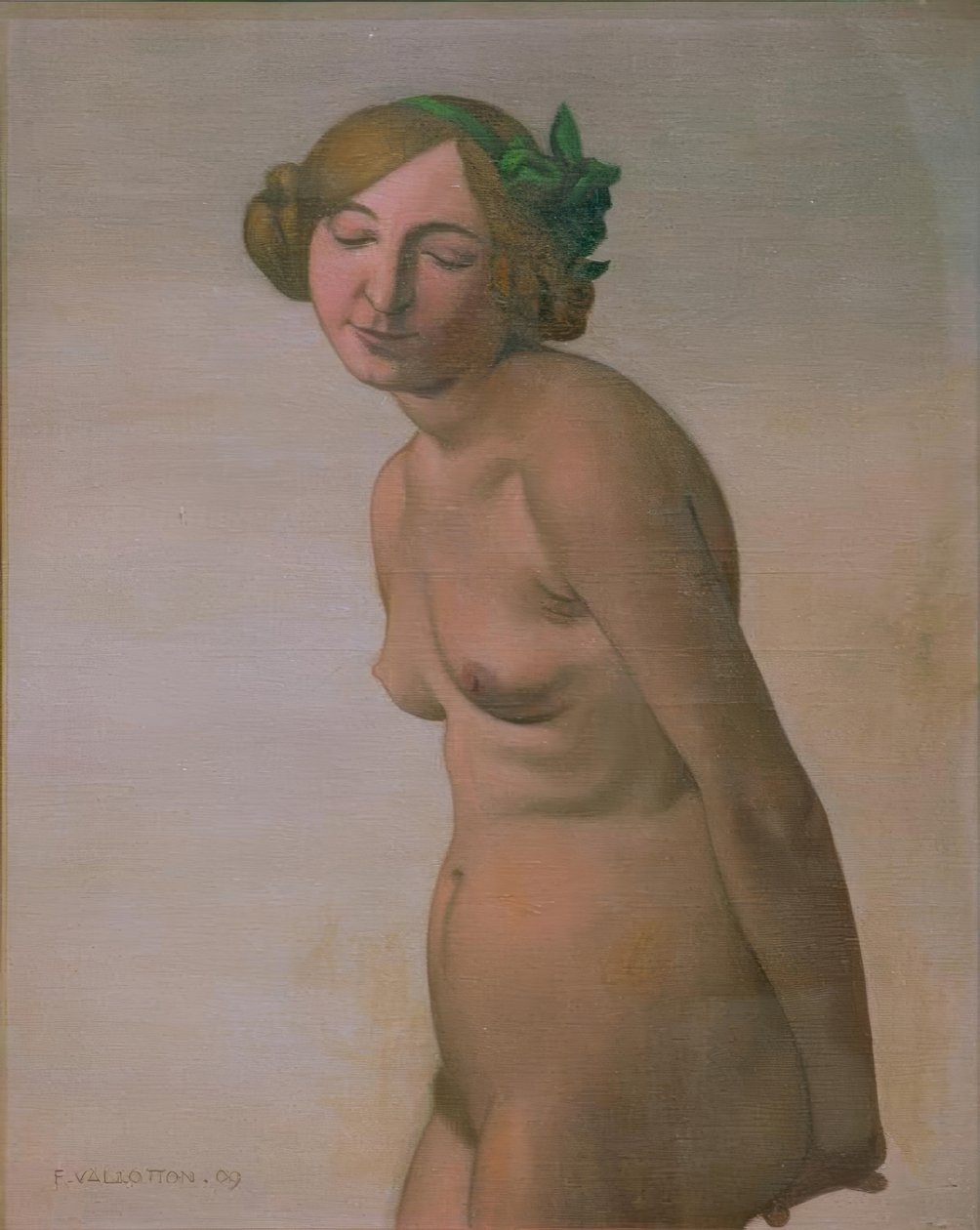 Nudo femminile con fiocco verde nei capelli da Felix Edouard Vallotton