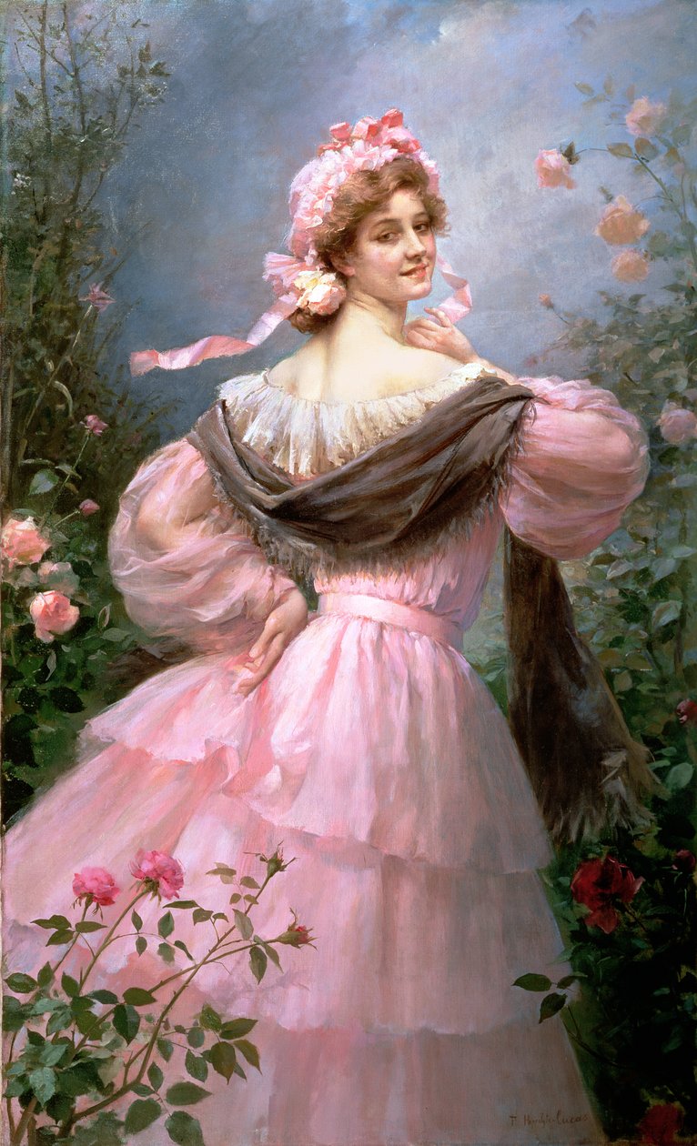 Donna elegante in un giardino di rose da Felix Hippolyte Lucas