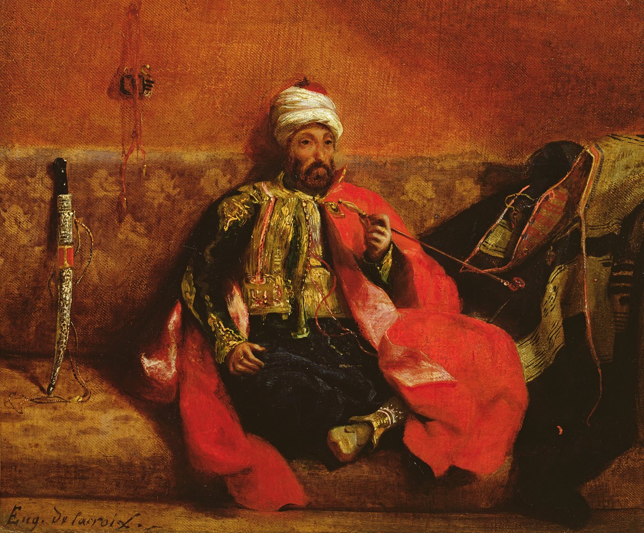 Un turco che fuma seduto su un divano, c.1825 da Ferdinand Victor Eugene Delacroix