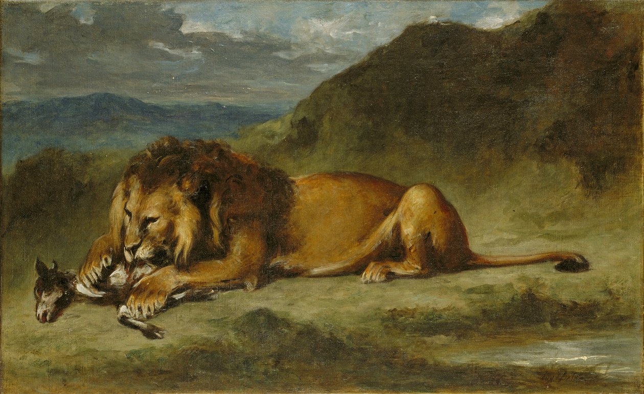 Leone che divora una capra da Ferdinand Victor Eugene Delacroix