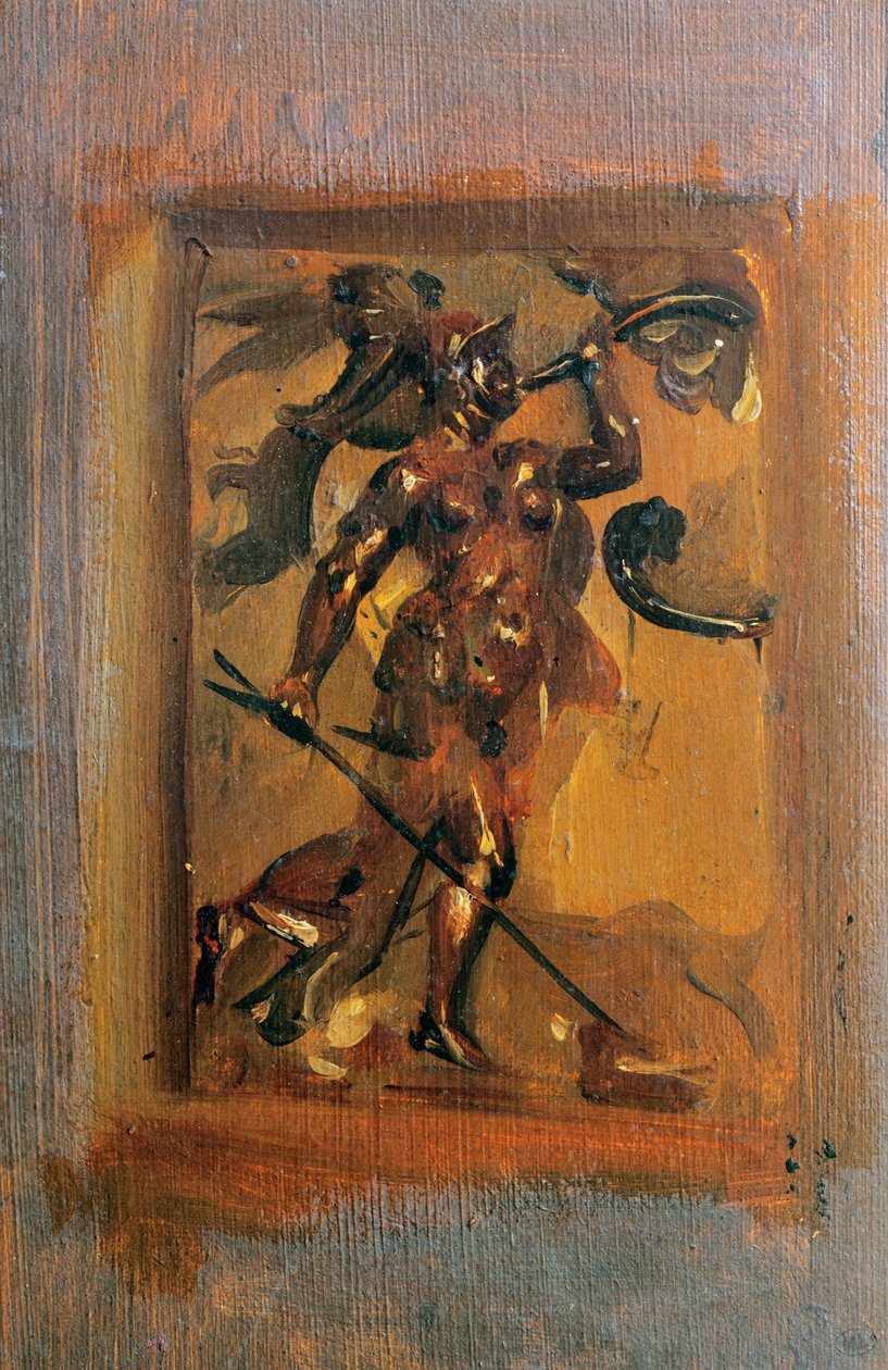 Uomo in armatura che suona un corno da Ferdinand Victor Eugene Delacroix