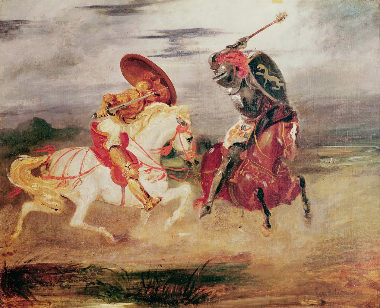 Due cavalieri che combattono in un paesaggio, c.1824 da Ferdinand Victor Eugene Delacroix