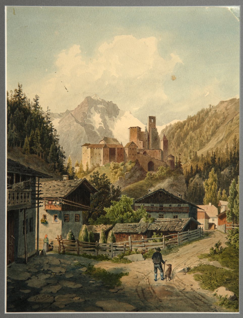 Paesaggio alpino con castello da Ferdinand Gatt
