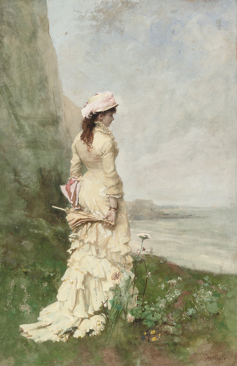 Una signora elegante in riva al mare da Ferdinand Heilbuth