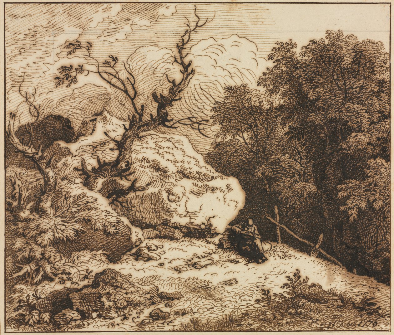 Eremita in un paesaggio boscoso, 1776 da Ferdinand Kobell
