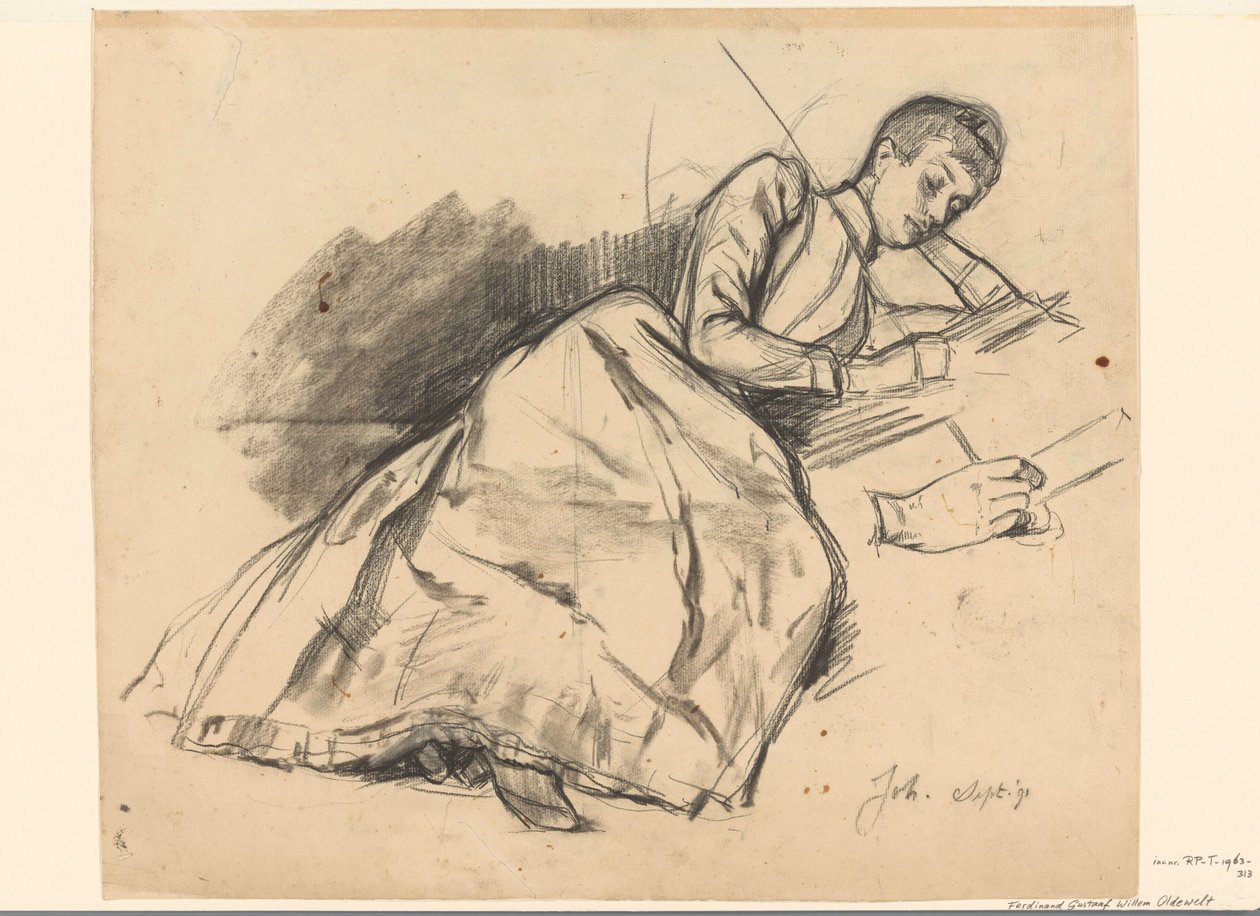 Giovane donna che legge su un divano da Ferdinand Oldewelt