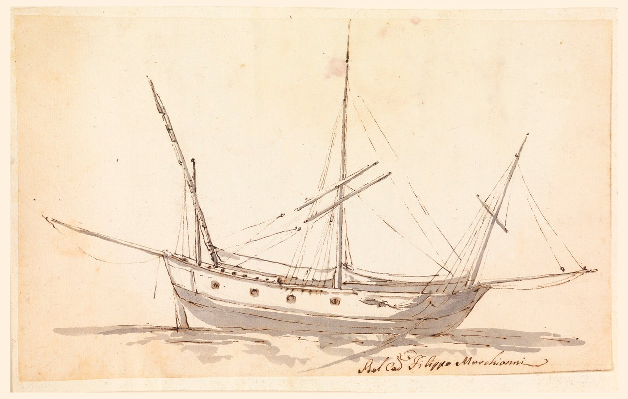 Disegno, Una nave a vela, 1780 ca. da Filippo Marchionni