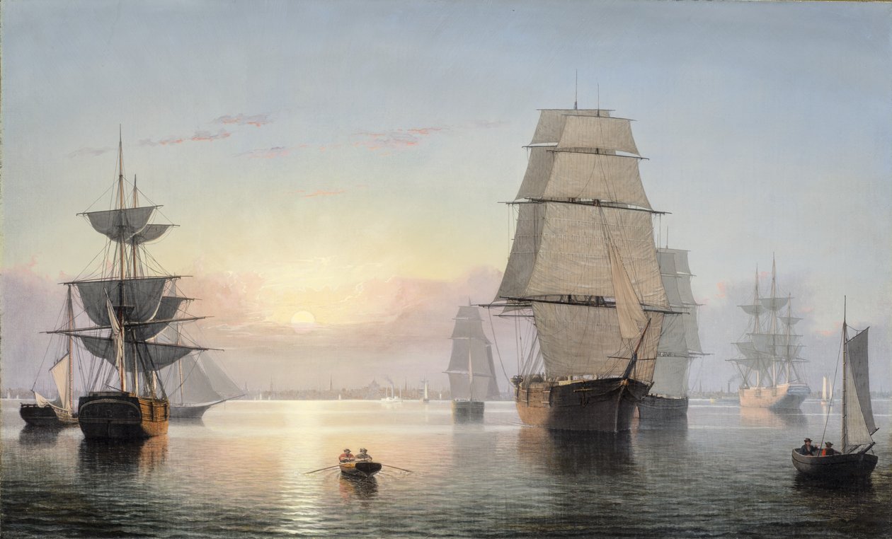 Porto di Boston, tramonto, 1850-55 da Fitz Henry Lane