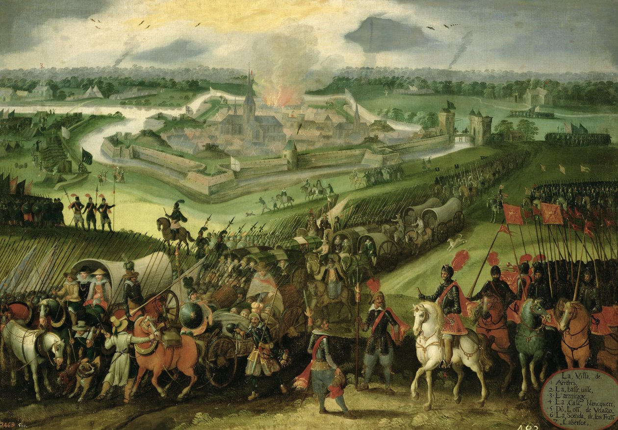 La città di Aerdres (Guerra contro i Paesi Bassi) da Flemish School