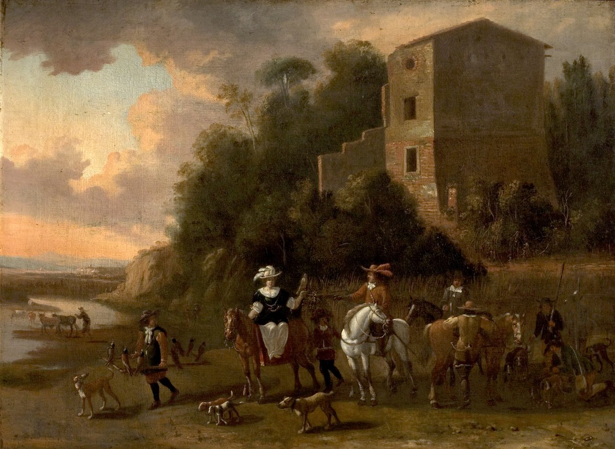 Partita di caccia con il falco da Flemish School