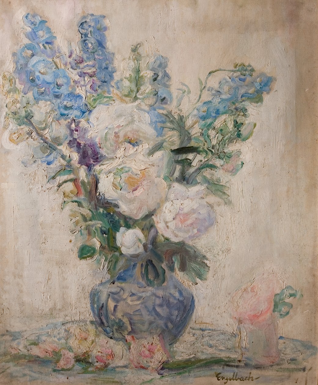 Rose bianche e Delphinium da Florence Engelbach