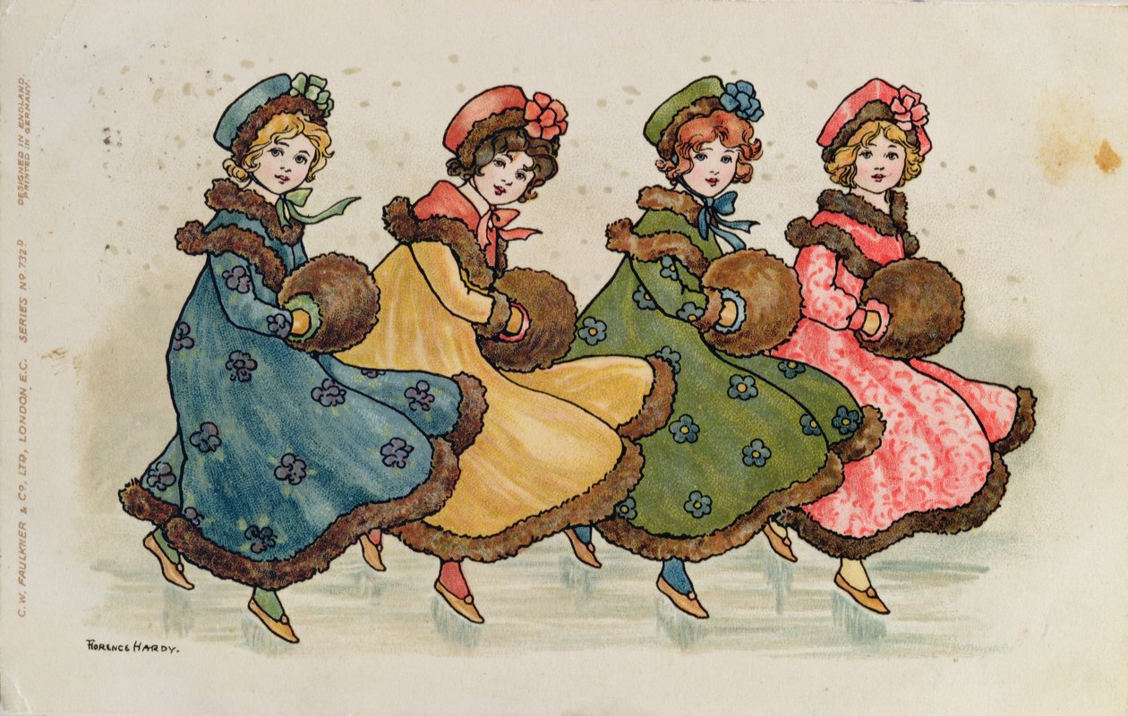 Quattro giovani ragazze con manicotti da Florence Hardy