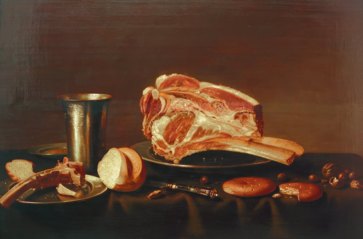 Natura morta con costoletta da Floris Gerritsz. Schooten