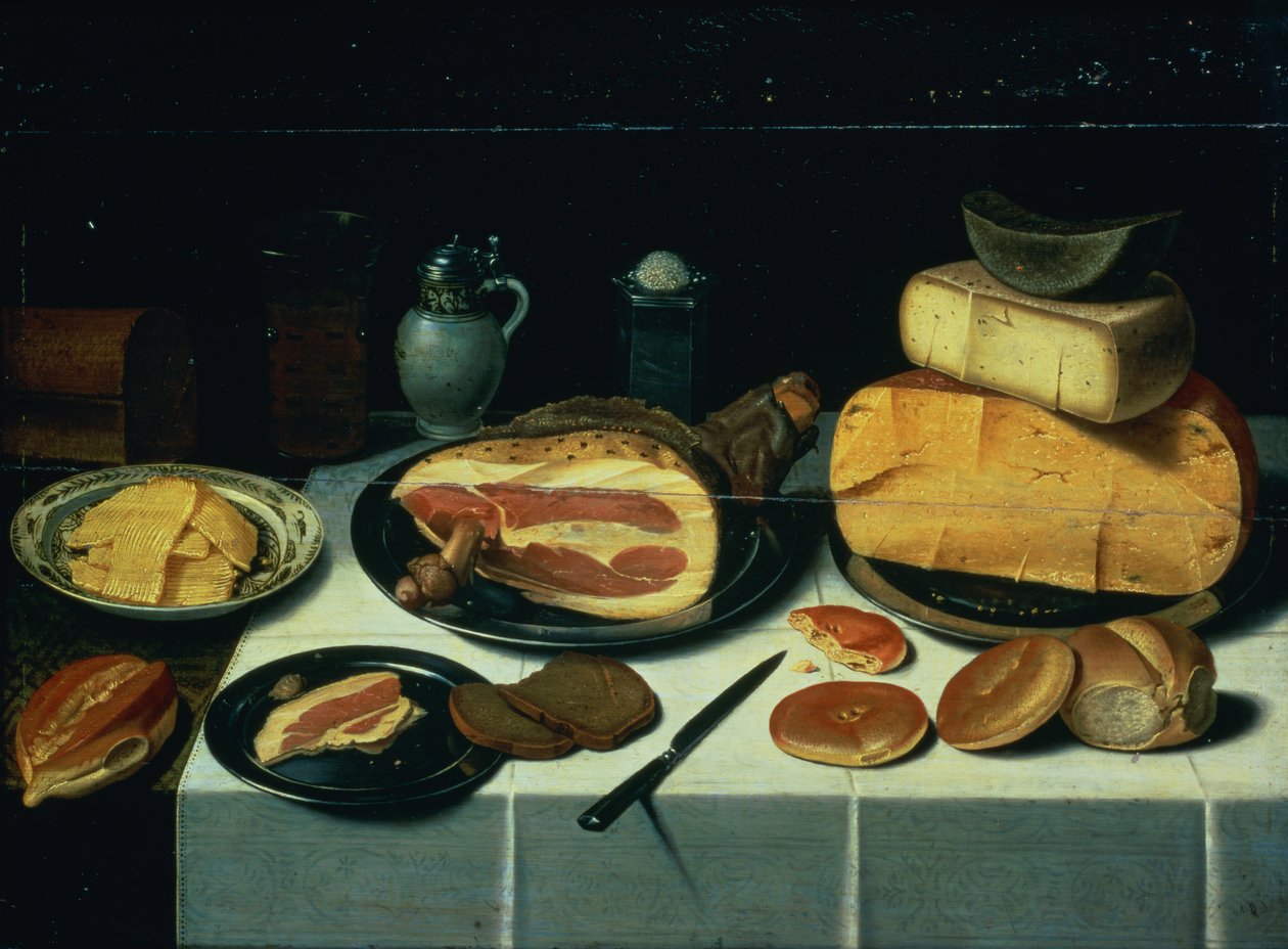 Natura morta con prosciutto da Floris Gerritsz van Schooten