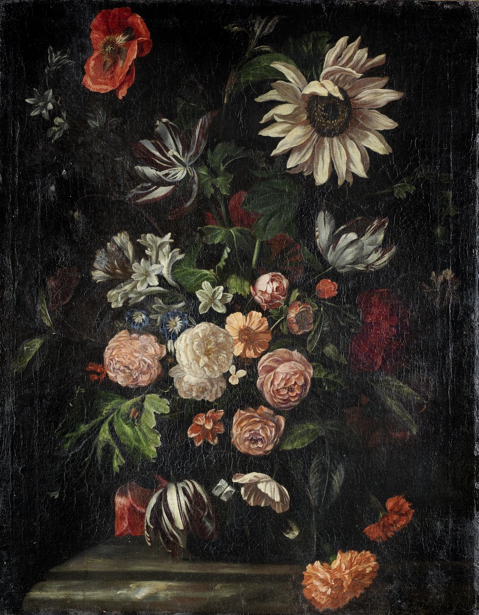 Rose, tulipani, papaveri, un girasole e altri fiori da Follower of Ernst Stuven