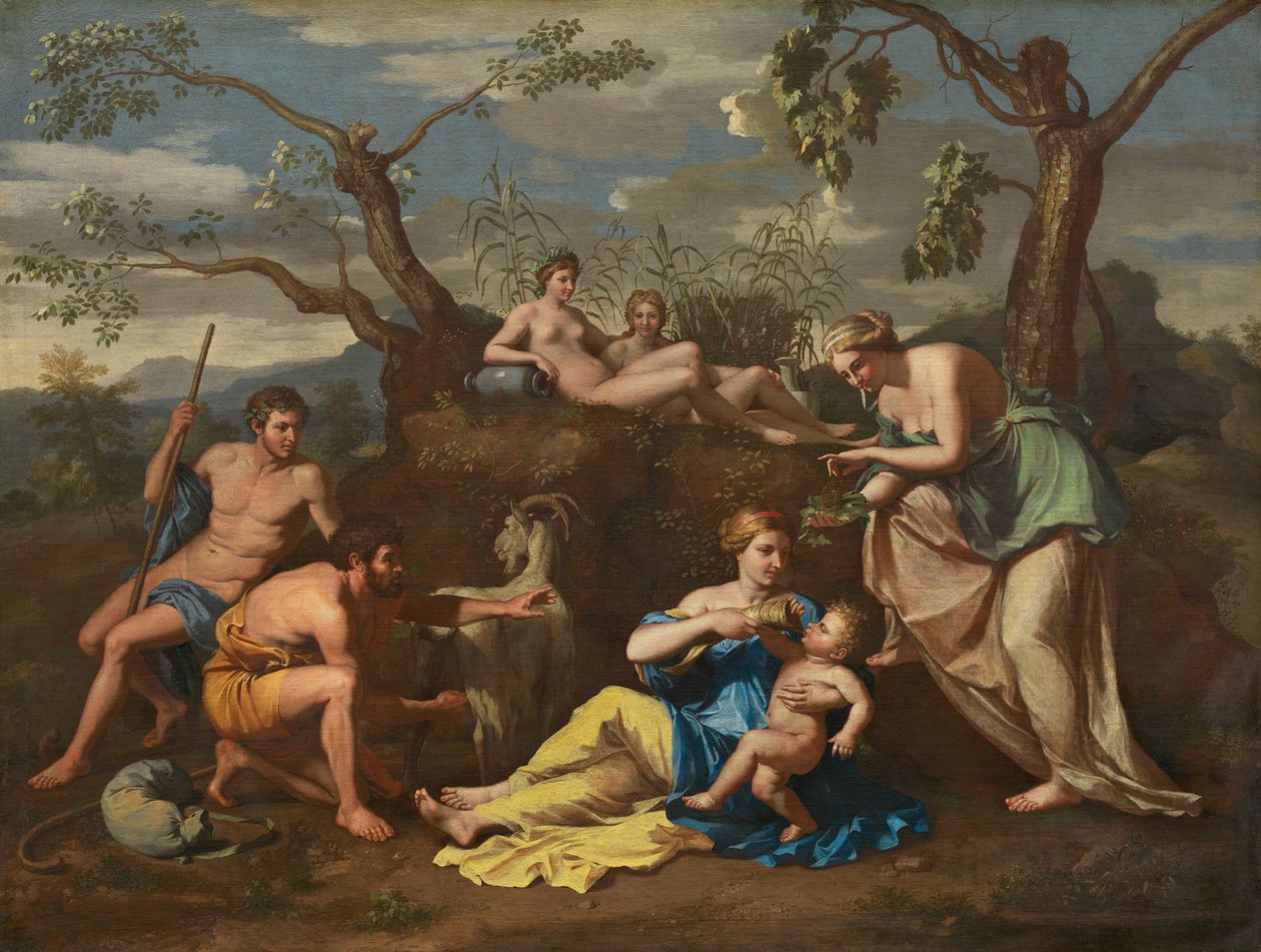 Ninfe che nutrono il bambino Giove da Follower of Nicolas Poussin