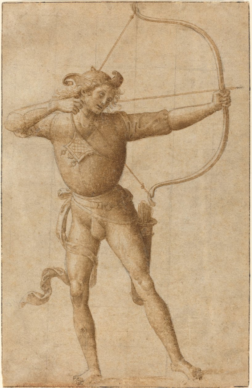 Arciere che tende un arco da Follower of Pietro Perugino