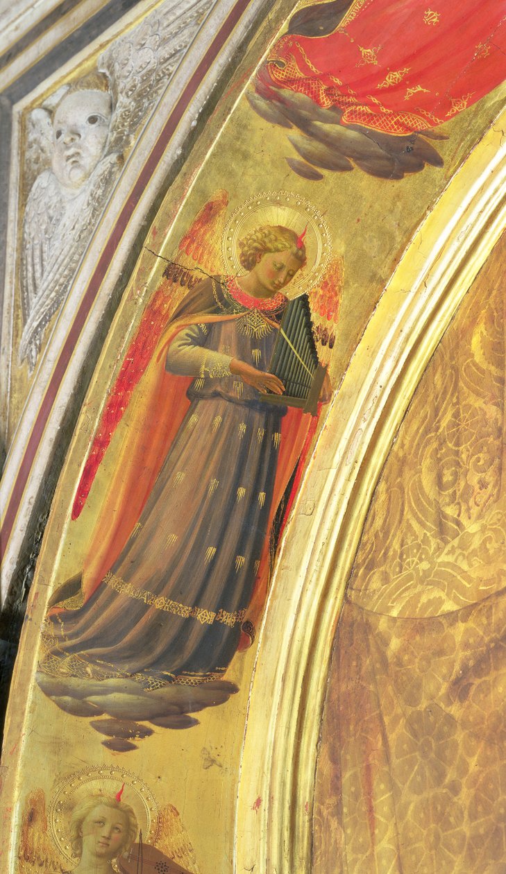 (dettaglio) dal lato del Trittico Linaivoli che mostra un angelo che tiene un organo portativo, 1433 da Fra Angelico