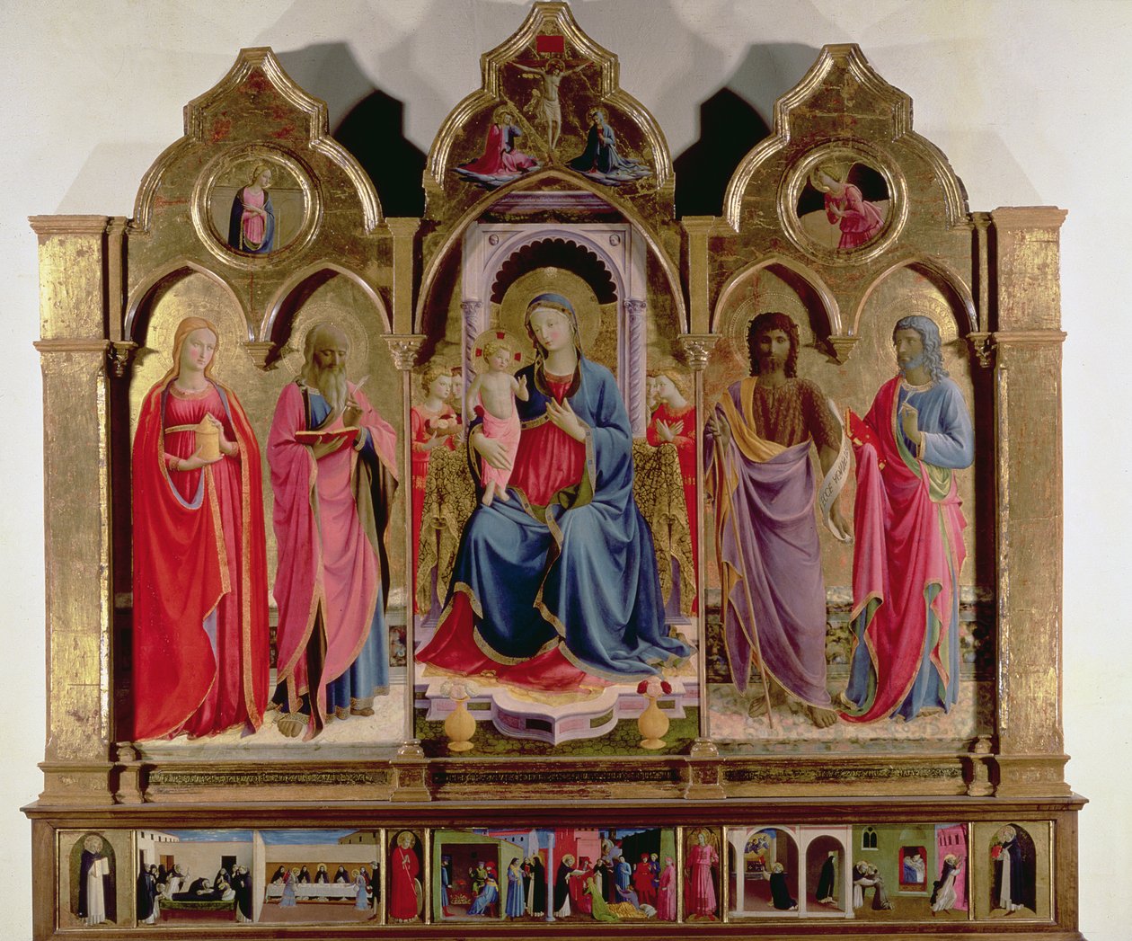 Vergine con Bambino in trono con quattro angeli, San Marco, San Giovanni Battista, San Giovanni Evangelista e Maria Maddalena, dal Polittico di San Domenico da Fra Angelico