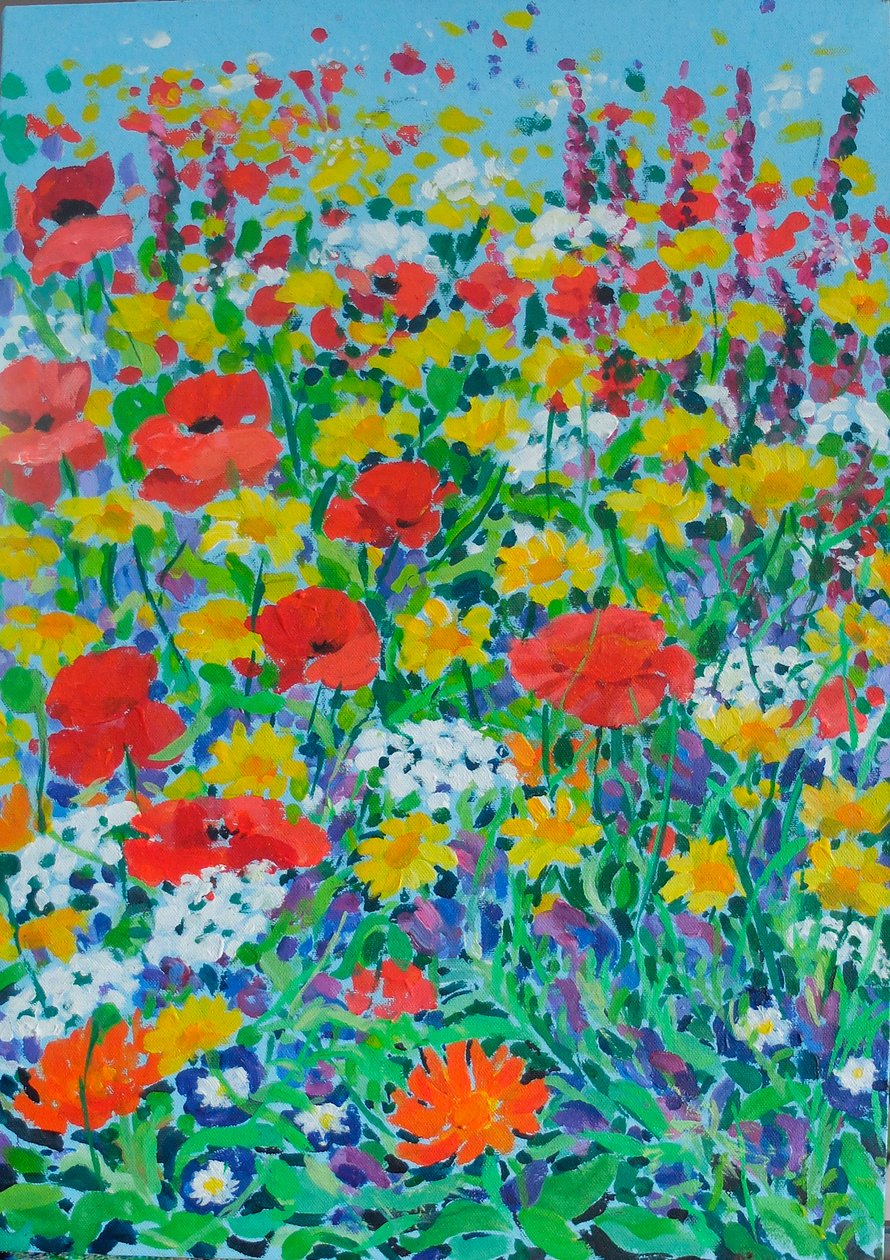 Prato di fiori selvatici, 2024 (acrilico su tela) da Frances Naggs