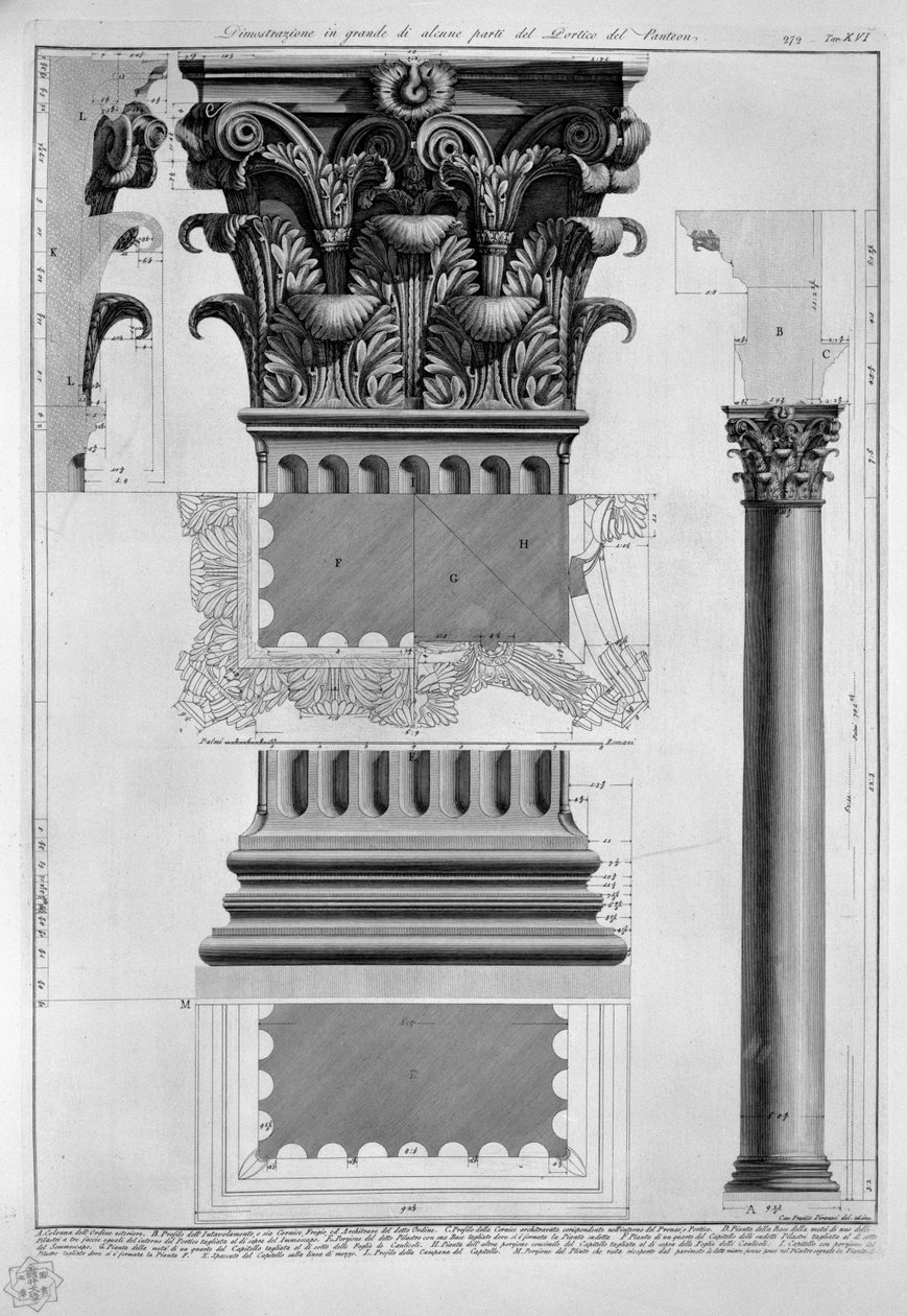 Dimostrazione in grande di alcune parti del Portico del Pantheon da Francesco Piranesi