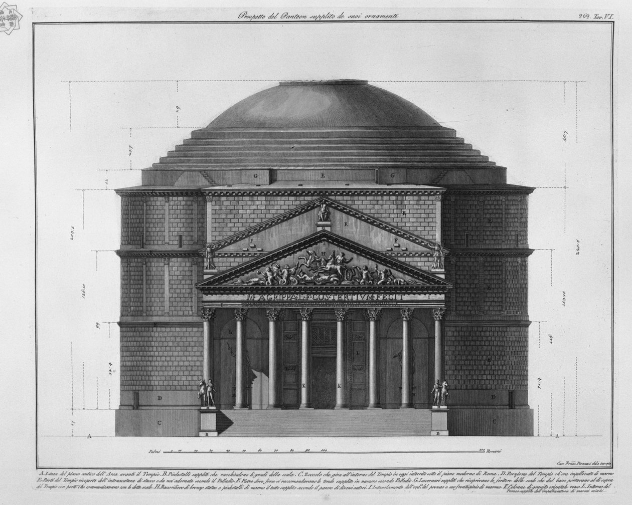 Prospetto del Pantheon con i suoi ornamenti da Francesco Piranesi