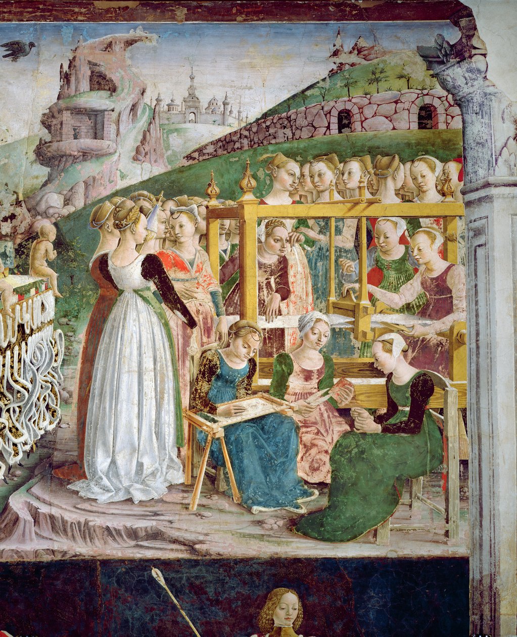 Il Trionfo di Minerva: Marzo, dalla Stanza dei Mesi, (dettaglio) dei tessitori, c.1467-70 da Francesco del Cossa