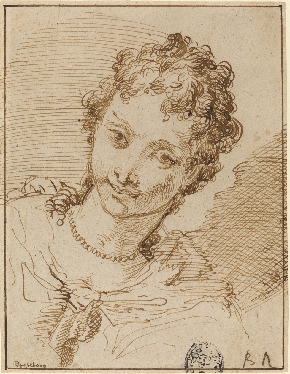 Elegante giovane donna con collana di perle da Francesco Fontebasso