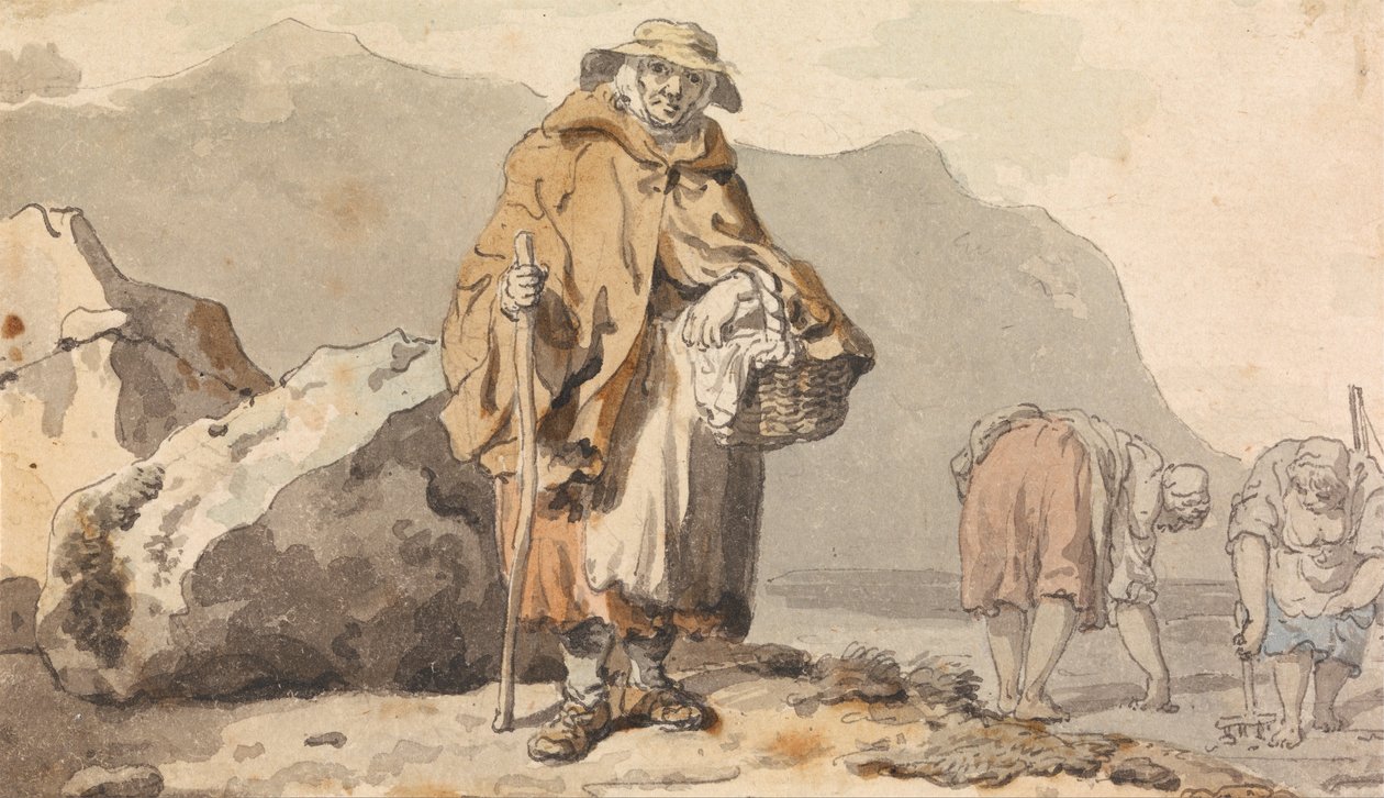 Una vecchia pescatrice con due donne che scavano per esche da Francis Wheatley