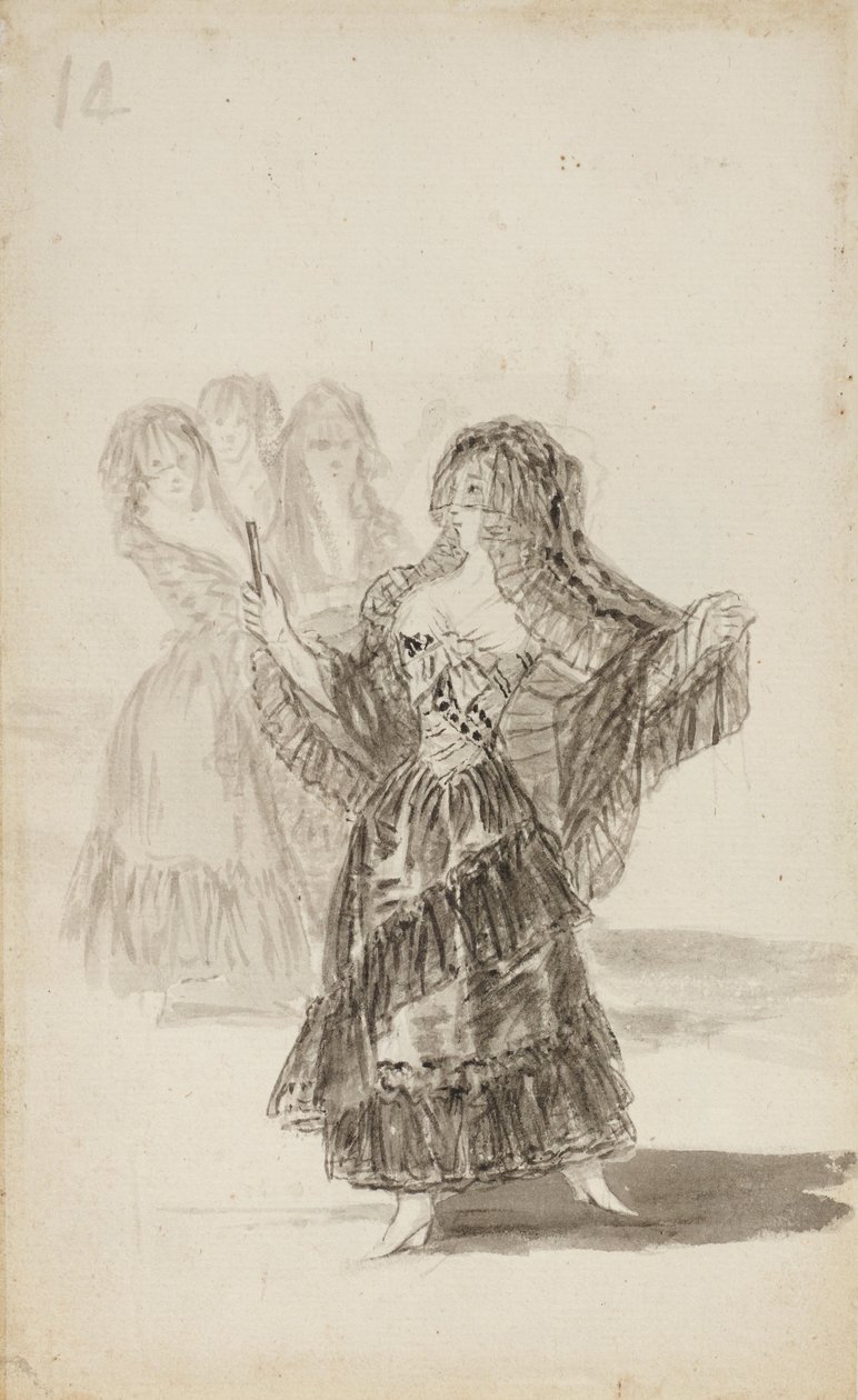 Due Majas che si Abbracciano (recto); Maja che Sfila davanti a Tre Altri (verso) da Francisco de Goya