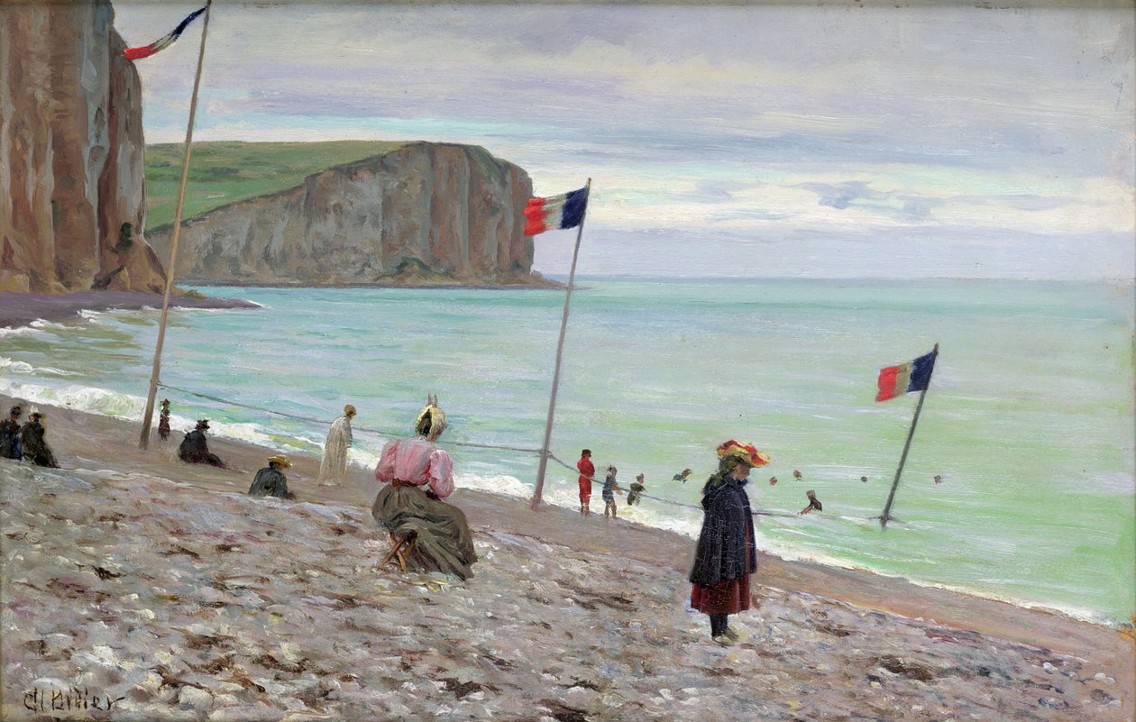 Scena di spiaggia a Fecamp, nord della Francia da Francois Auguste Didier Clovis