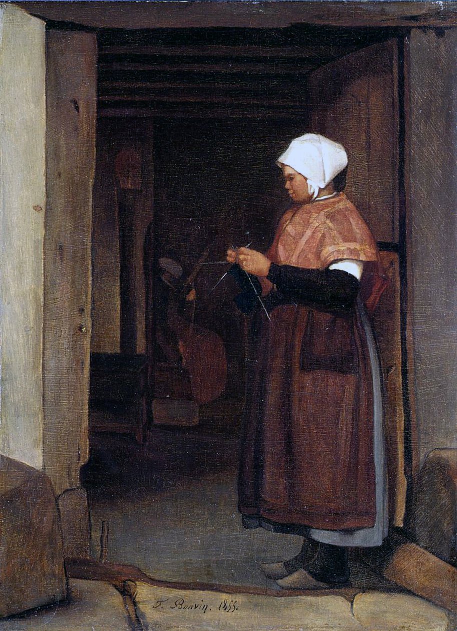 Ragazza contadina che fa la maglia, 1855 da François Bonvin