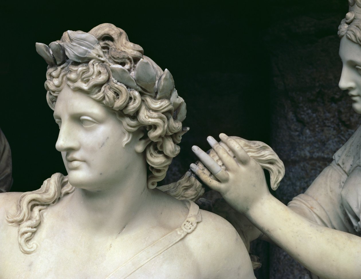 Apollo curato dalle ninfe, (dettaglio della testa di Apollo) da Francois Girardon